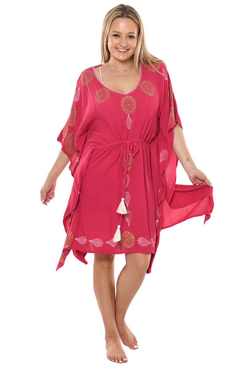 Ladies Kaftan Beach Cover-Up w/Tassel Draw Cord Waist by AZUCAR - LRT206-P