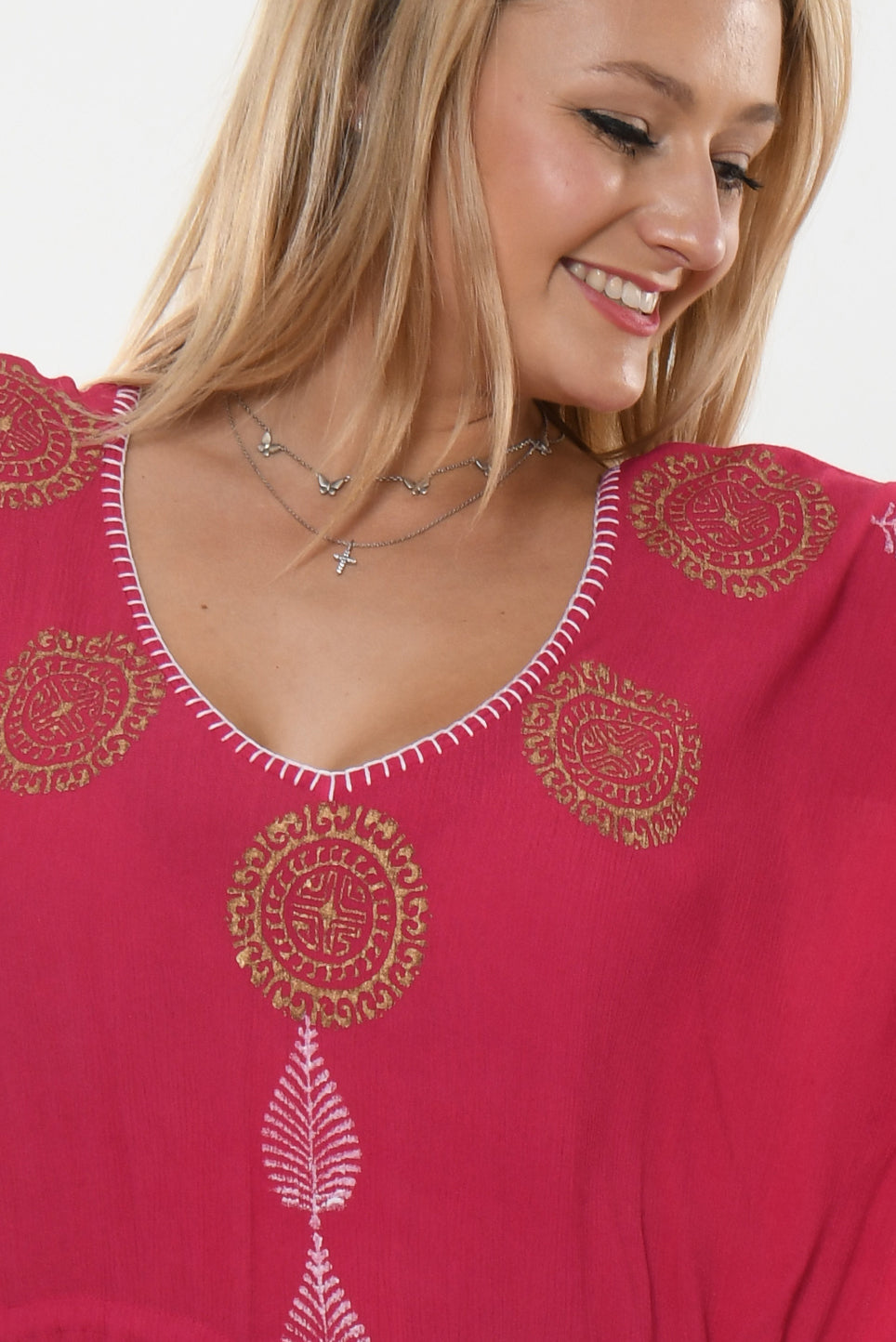 Ladies Kaftan Beach Cover-Up w/Tassel Draw Cord Waist by AZUCAR - LRT206-P