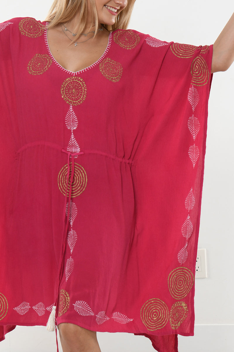 Ladies Kaftan Beach Cover-Up w/Tassel Draw Cord Waist by AZUCAR - LRT206-P
