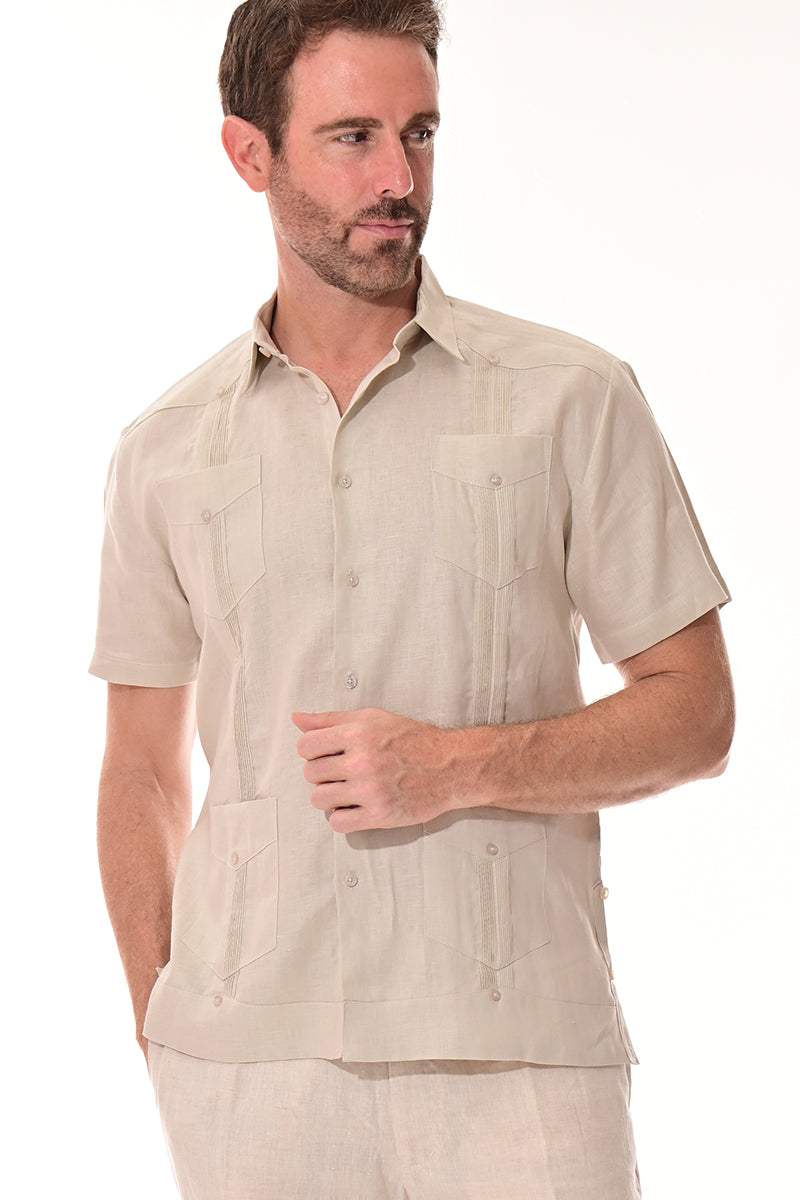 Men 100% Linen Classic S/S Guayabera WHITE-Color Options-LS399 - 6 PCS/PRE-PACK