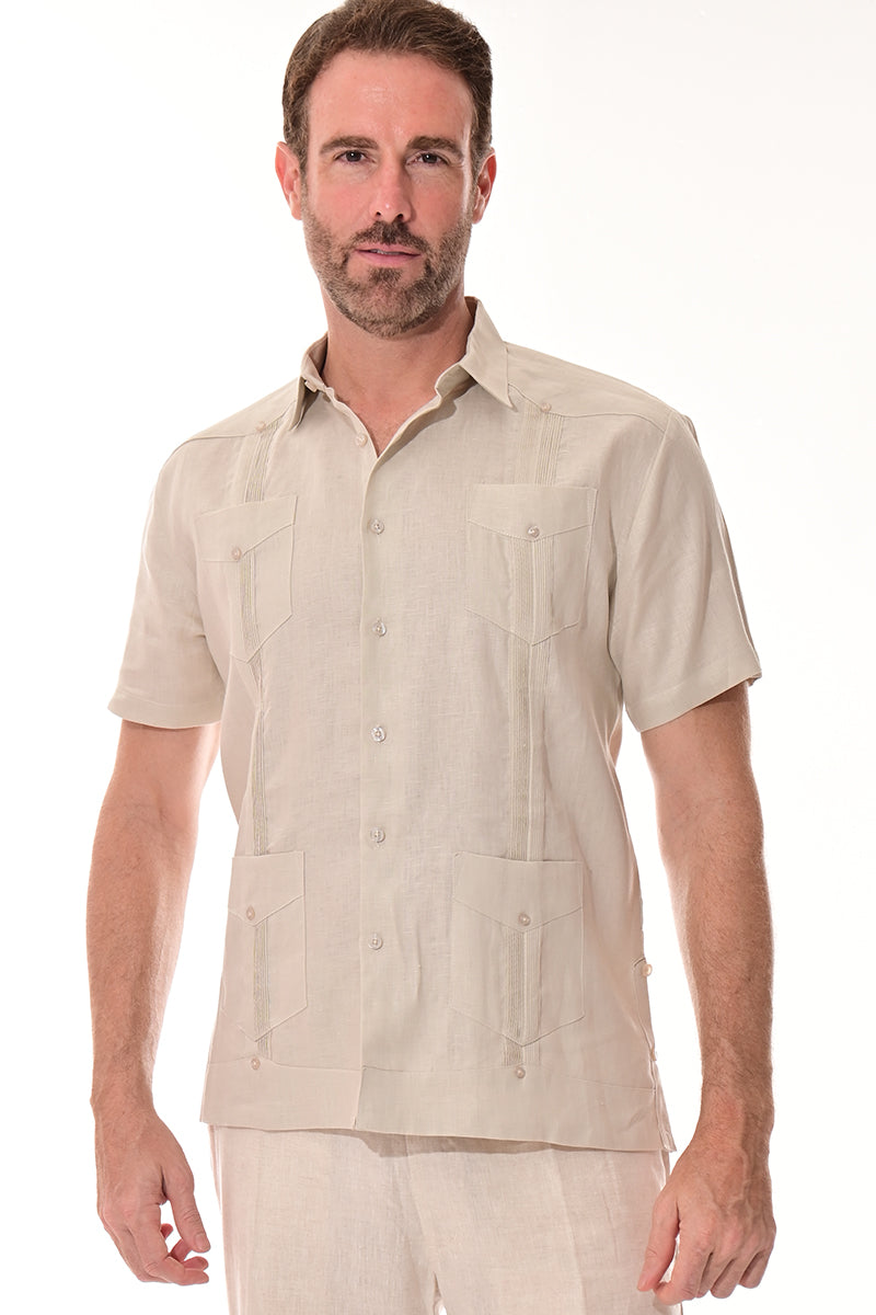 Men 100% Linen Classic S/S Guayabera WHITE-Color Options-LS399 - 6 PCS/PRE-PACK