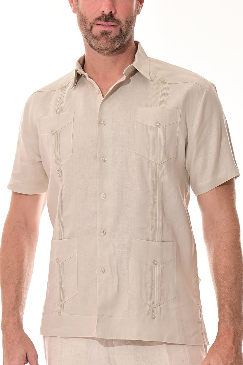 Men 100% Linen Classic S/S Guayabera WHITE-Color Options-LS399 - 6 PCS/PRE-PACK