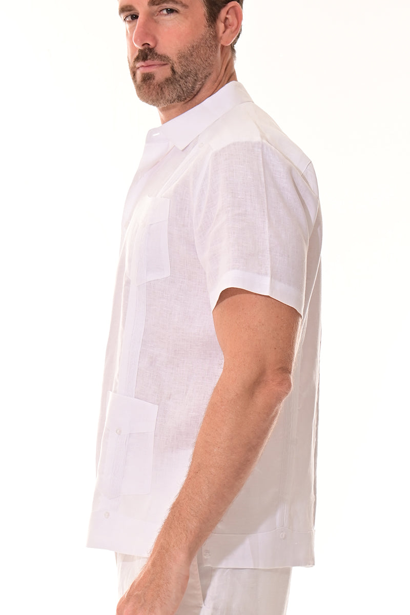 Men 100% Linen Classic S/S Guayabera WHITE-Color Options-LS399 - 6 PCS/PRE-PACK