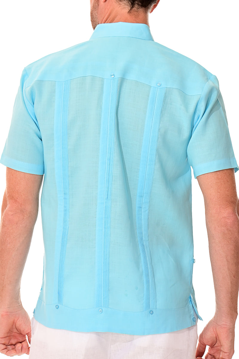 Men Short Sleeve Guayabera Linen 4 Pocket Traditional-NAVY-Color Options-LS499 - 6 PCS/PRE-PACK