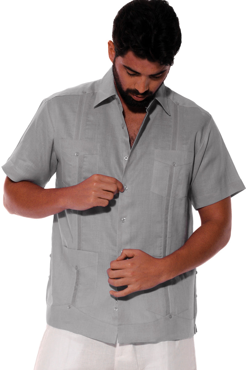 Men Short Sleeve Guayabera Linen 4 Pocket Traditional-NAVY-Color Options-LS499 - 6 PCS/PRE-PACK
