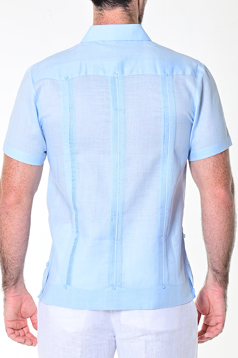 Men Short Sleeve Guayabera Linen 4 Pocket Traditional-NAVY-Color Options-LS499 - 6 PCS/PRE-PACK