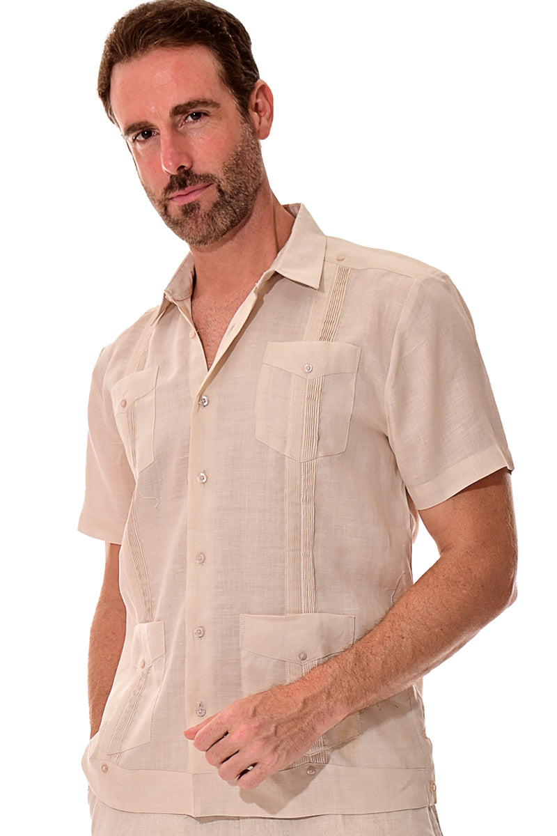 Men Short Sleeve Guayabera Linen 4 Pocket Traditional-NAVY-Color Options-LS499 - 6 PCS/PRE-PACK