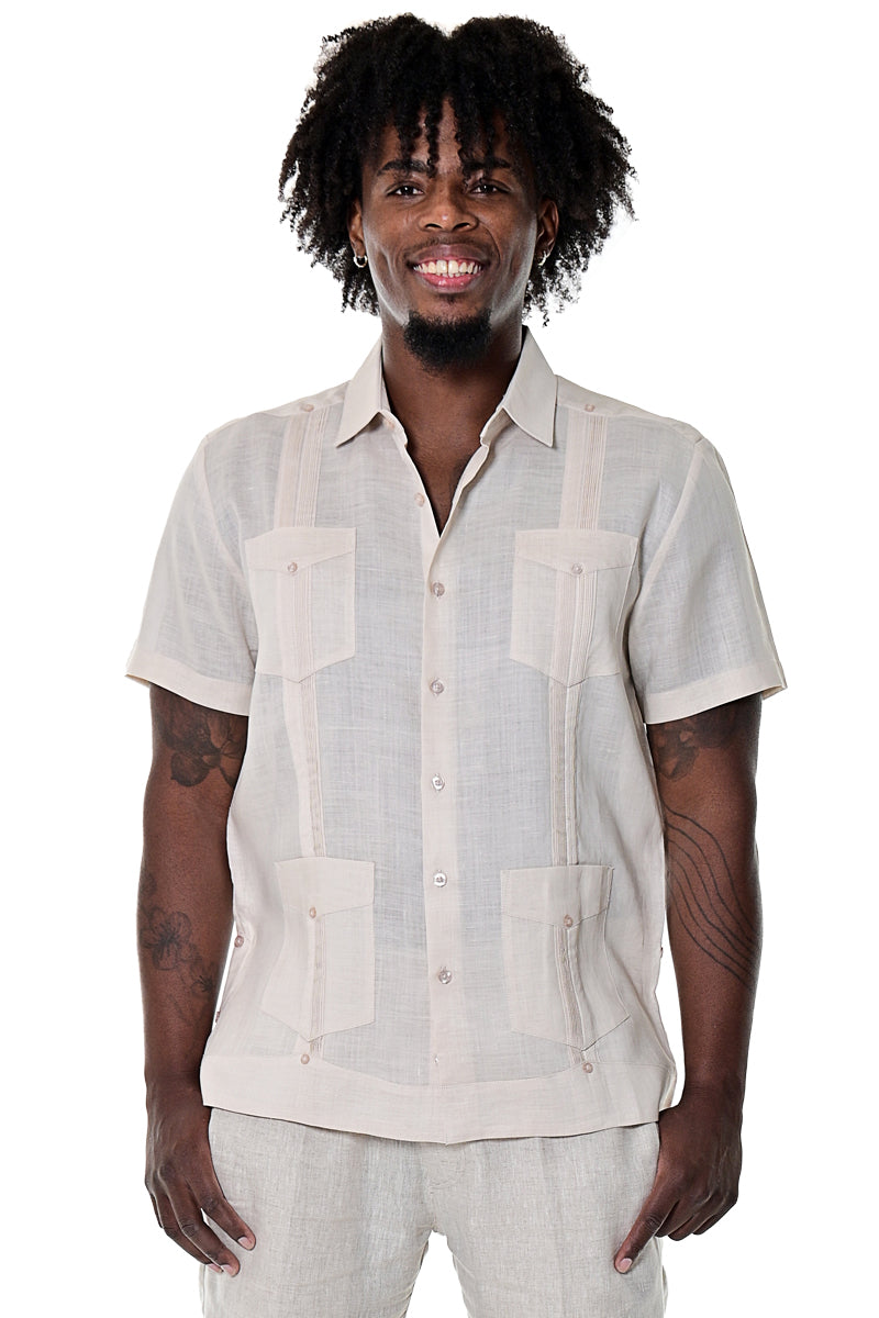 Men Short Sleeve Guayabera Linen 4 Pocket Traditional-ROYAL-Color Options-LS499 - 6 PCS/PRE-PACK