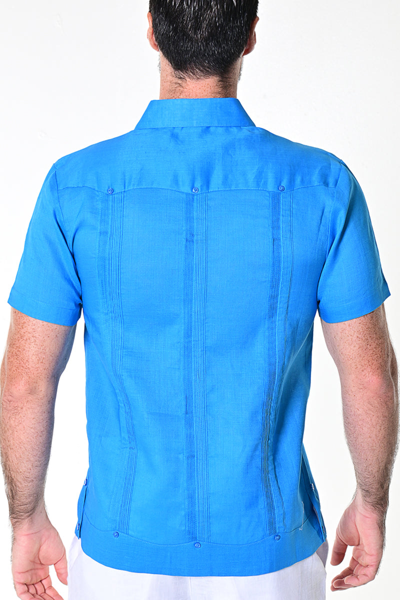 Men Short Sleeve Guayabera Linen 4 Pocket Traditional-NAVY-Color Options-LS499 - 6 PCS/PRE-PACK