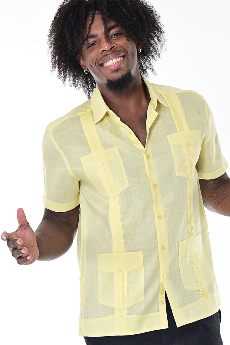 Men Short Sleeve Guayabera Linen 4 Pocket Traditional-NAVY-Color Options-LS499 - 6 PCS/PRE-PACK