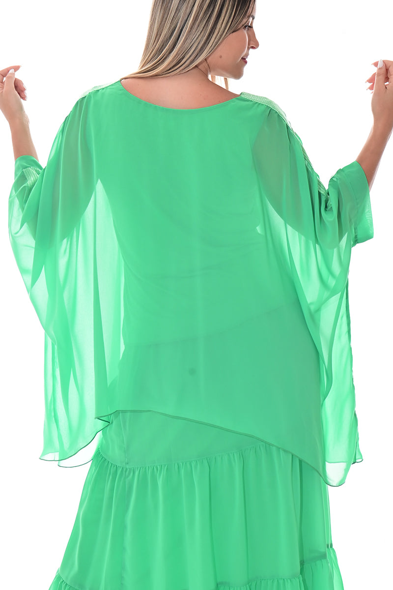 Ladies Sheer Top Loose Sequin Dolman Sleeve-ORANGE-Color Options-LSB401 - 6 PCS/PRE-PACK