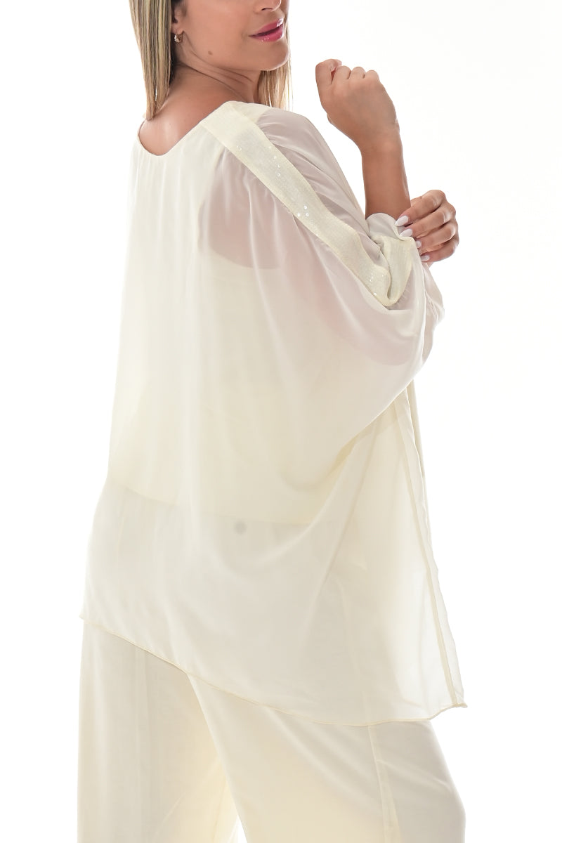 Ladies Sheer Top Loose Sequin Dolman Sleeve-ORANGE-Color Options-LSB401 - 6 PCS/PRE-PACK