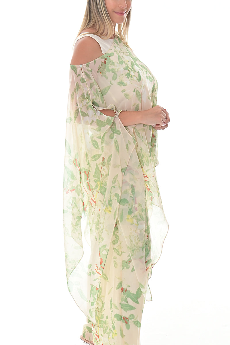 Ladies Shear Shrug Poncho Light Weight Off-the-Shoulder by AZUCAR - GREEN FLORAL - Color Options - LSB422 - 6 PCS/PRE-PACK