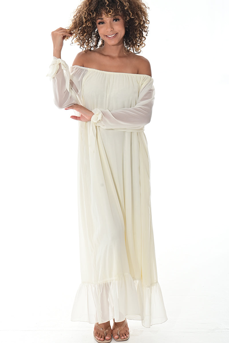 Ladies Off-the-Shoulder Silky Loose Maxi-GREEN-Color Options-LSD420 - 6 PCS/PRE-PACK
