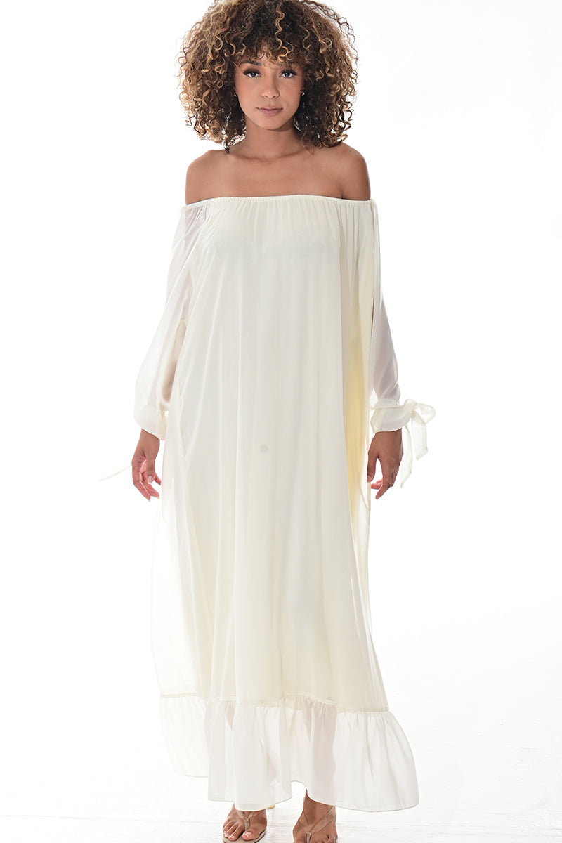 Ladies Off-the-Shoulder Silky Loose Maxi-GREEN-Color Options-LSD420 - 6 PCS/PRE-PACK