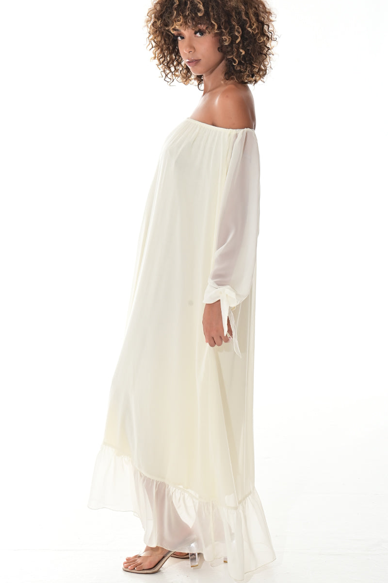 Ladies Off-the-Shoulder Silky Loose Maxi-GREEN-Color Options-LSD420 - 6 PCS/PRE-PACK