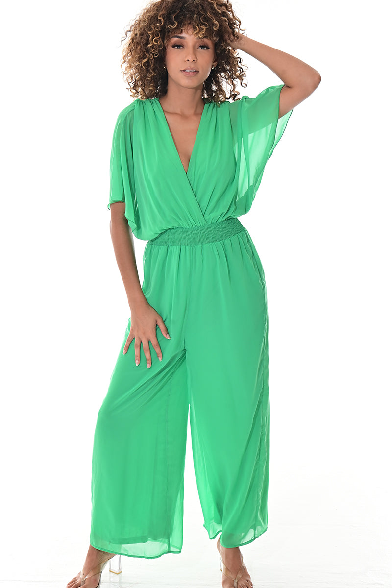 Ladies Jumpsuit Deep V-Neck Loose Dolman Sleeve-IVORY-Color Options-LSJ415 - 6 PCS/PRE-PACK