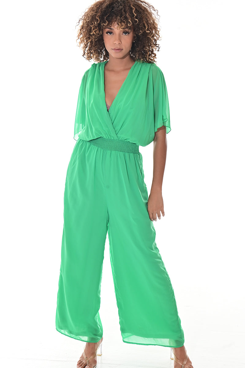 Ladies Jumpsuit Deep V-Neck Loose Dolman Sleeve-IVORY-Color Options-LSJ415 - 6 PCS/PRE-PACK