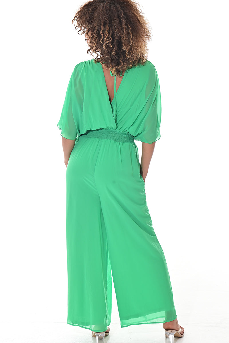 Ladies Jumpsuit Deep V-Neck Loose Dolman Sleeve-IVORY-Color Options-LSJ415 - 6 PCS/PRE-PACK