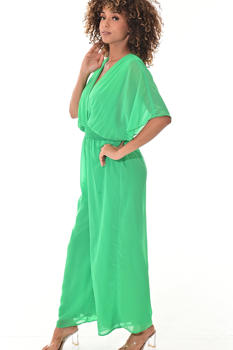Ladies Jumpsuit Deep V-Neck Loose Dolman Sleeve-IVORY-Color Options-LSJ415 - 6 PCS/PRE-PACK