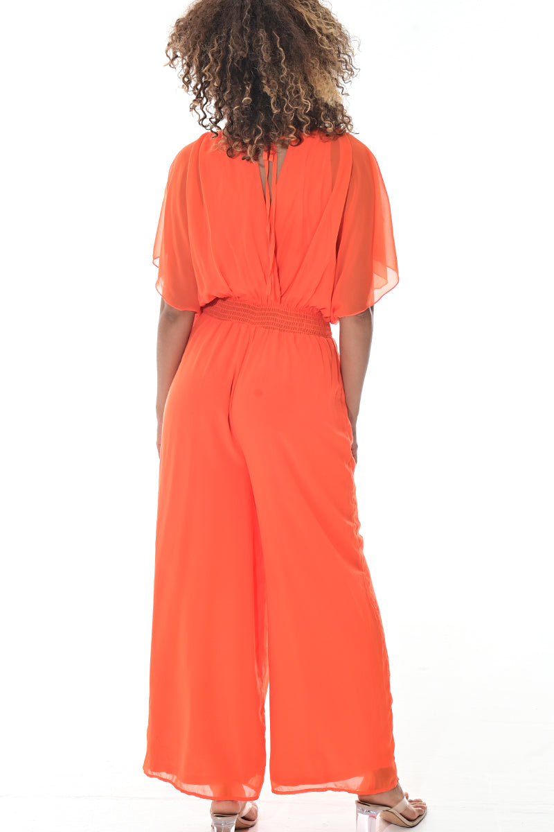 Ladies Jumpsuit Deep V-Neck Loose Dolman Sleeve-IVORY-Color Options-LSJ415 - 6 PCS/PRE-PACK