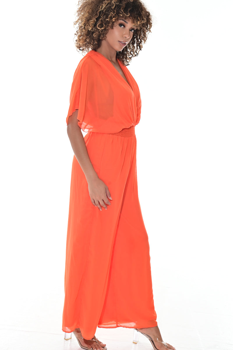 Ladies Jumpsuit Deep V-Neck Loose Dolman Sleeve-IVORY-Color Options-LSJ415 - 6 PCS/PRE-PACK