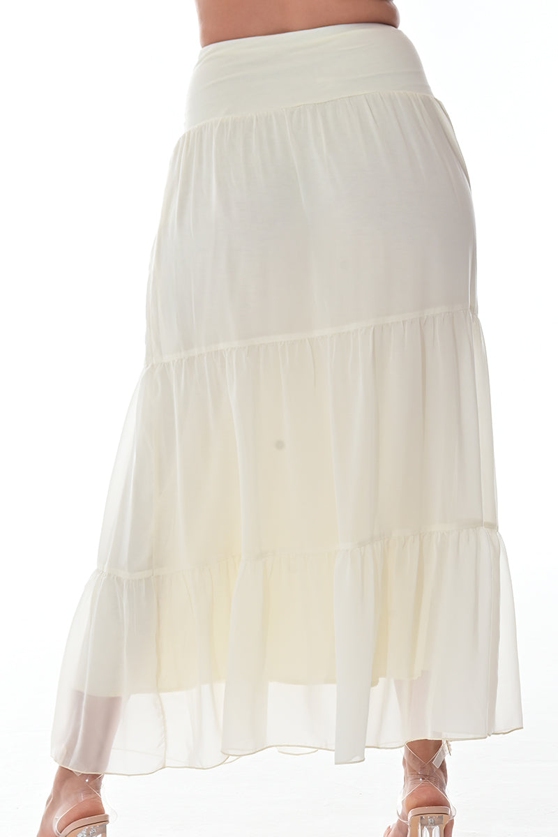 Ladies Boho A-Line Long Maxi Skirts Tiered Broom Style-ORANGE-COLOR OPTIONS-LSK413 - 6 PCS/PRE-PACK