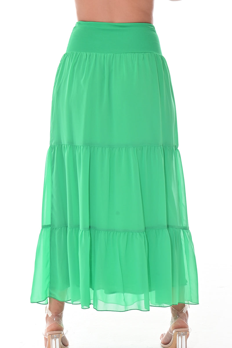 Ladies Boho A-Line Long Maxi Skirts Tiered Broom Style-ORANGE-COLOR OPTIONS-LSK413 - 6 PCS/PRE-PACK