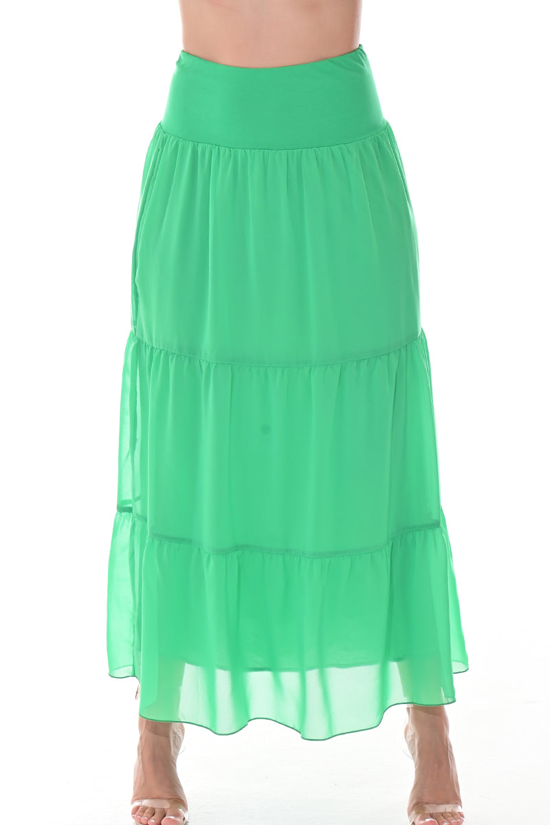 Ladies Boho A-Line Long Maxi Skirts Tiered Broom Style-ORANGE-COLOR OPTIONS-LSK413 - 6 PCS/PRE-PACK