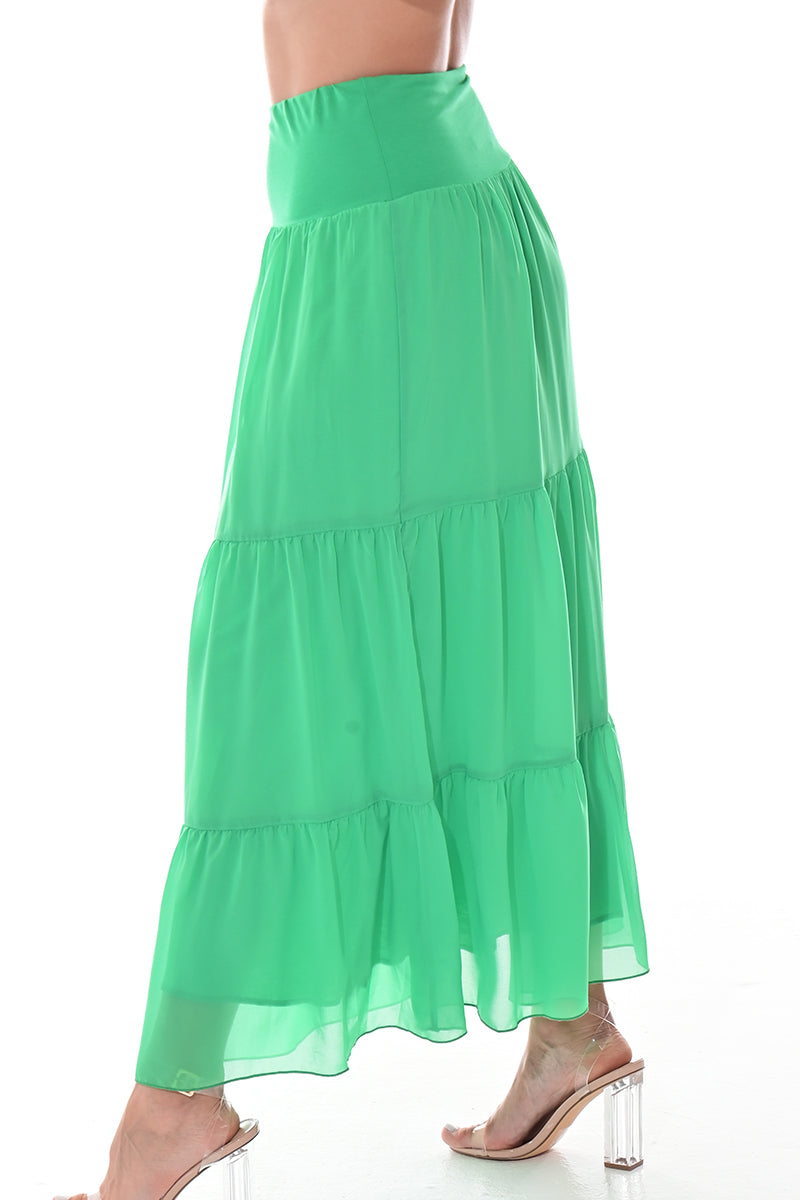 Ladies Boho A-Line Long Maxi Skirts Tiered Broom Style-ORANGE-COLOR OPTIONS-LSK413 - 6 PCS/PRE-PACK