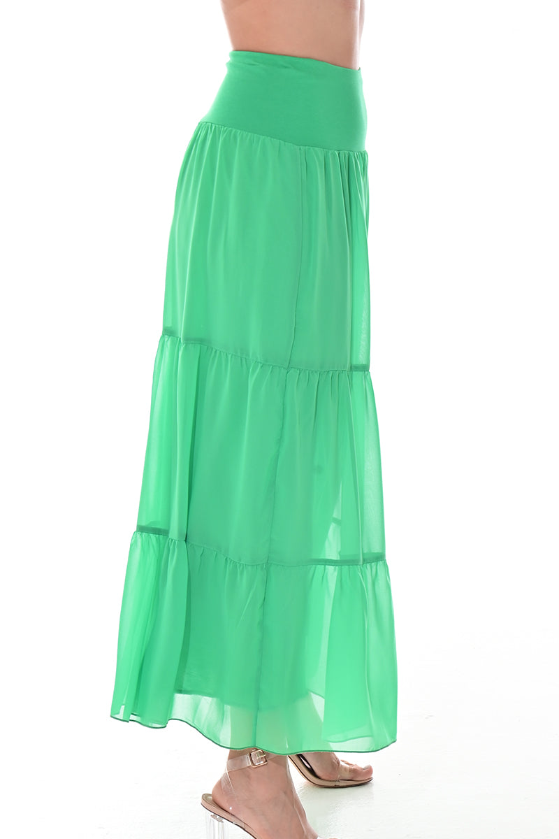 Ladies Boho A-Line Long Maxi Skirts Tiered Broom Style-ORANGE-COLOR OPTIONS-LSK413 - 6 PCS/PRE-PACK