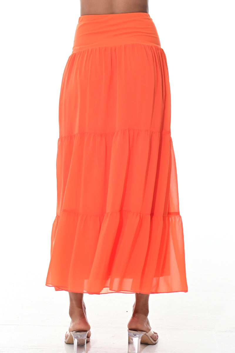 Ladies Boho A-Line Long Maxi Skirts Tiered Broom Style-ORANGE-COLOR OPTIONS-LSK413 - 6 PCS/PRE-PACK