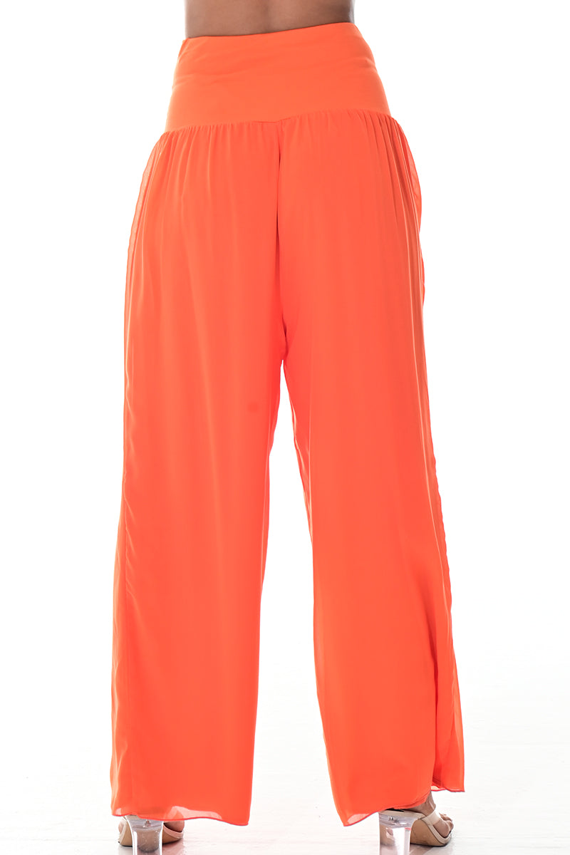Ladies Boho Palazzo Pants Wide Leg High Waist-ORANGE-Color Options-LSP3112 - 6 PCS/PRE-PACK