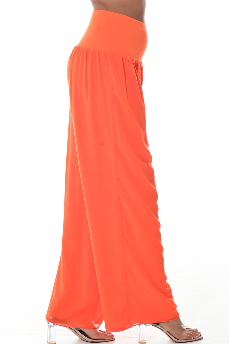 Ladies Boho Palazzo Pants Wide Leg High Waist-ORANGE-Color Options-LSP3112 - 6 PCS/PRE-PACK