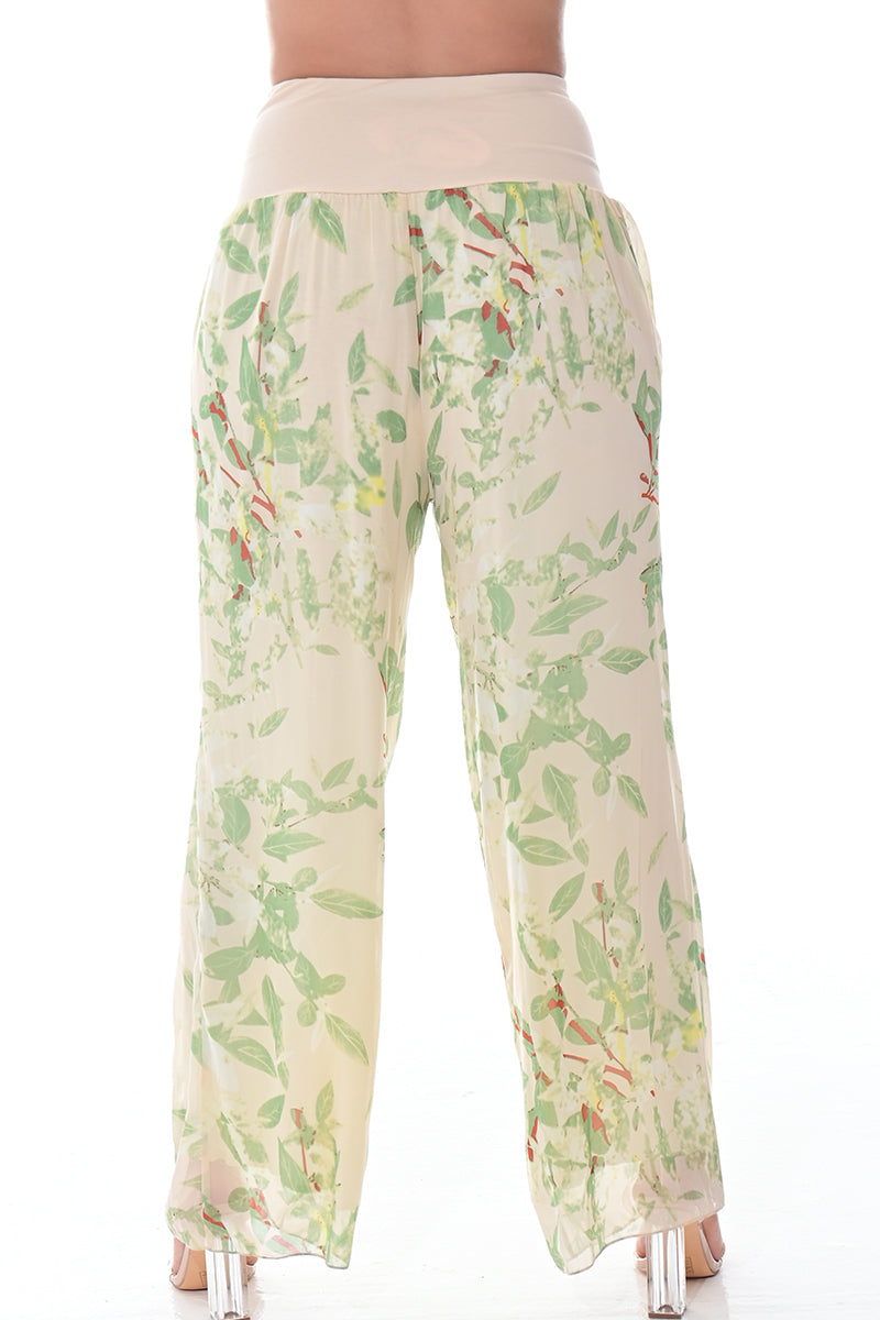 Ladies Boho Palazzo Pants Wide Leg High Waist-ORANGE FLORAL-Colors Options-LSP402 - 6 PCS/PRE-PACK