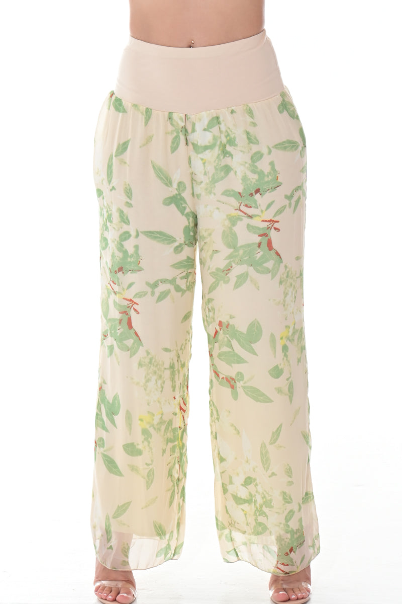 Ladies Boho Palazzo Pants Wide Leg High Waist-ORANGE FLORAL-Colors Options-LSP402 - 6 PCS/PRE-PACK