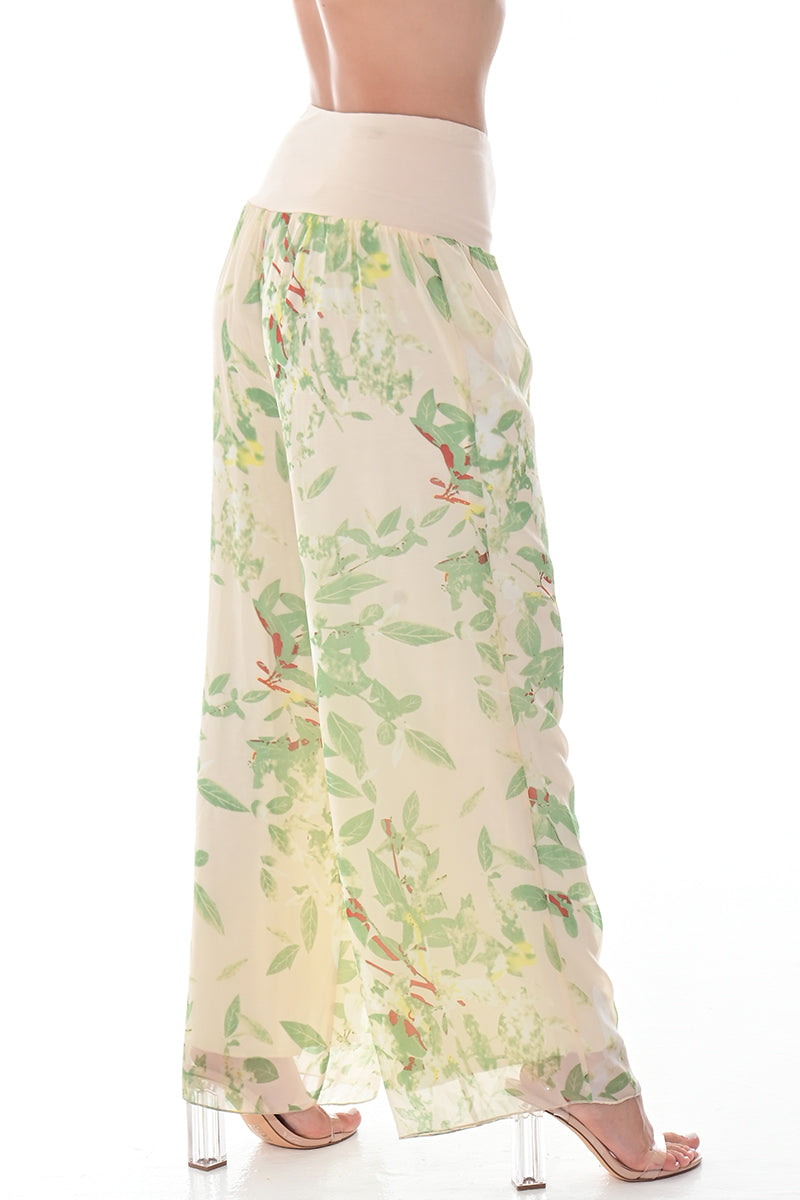Ladies Boho Palazzo Pants Wide Leg High Waist-ORANGE FLORAL-Colors Options-LSP402 - 6 PCS/PRE-PACK