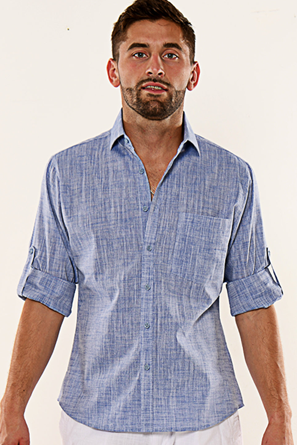 Men Cotton Gauze Roll-Up Sleeve - NAVY - Color Options - MCL02