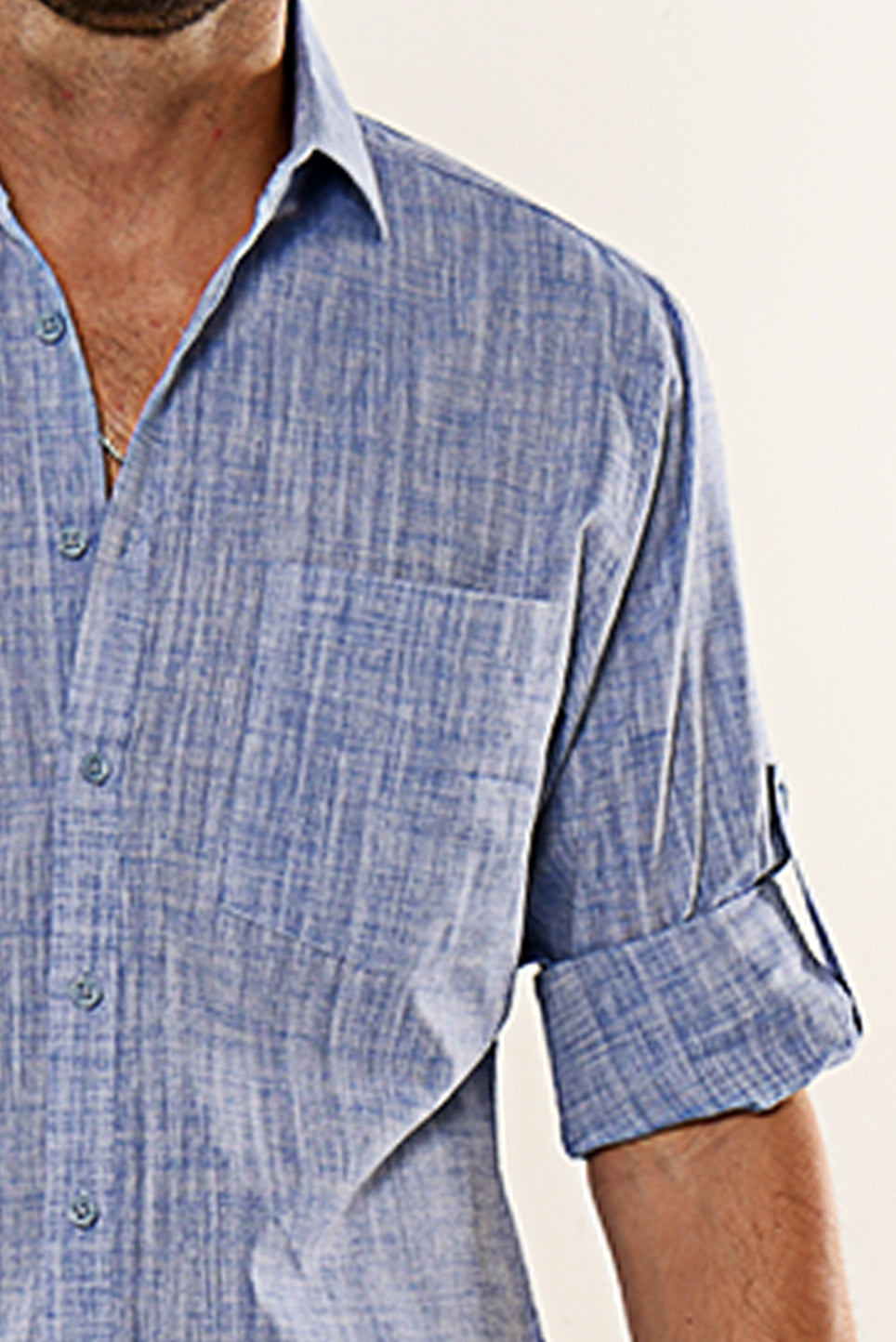 Men Cotton Gauze Roll-Up Sleeve - NAVY - Color Options - MCL02