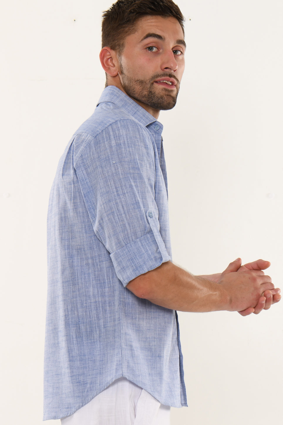 Men Cotton Gauze Roll-Up Sleeve - NAVY - Color Options - MCL02