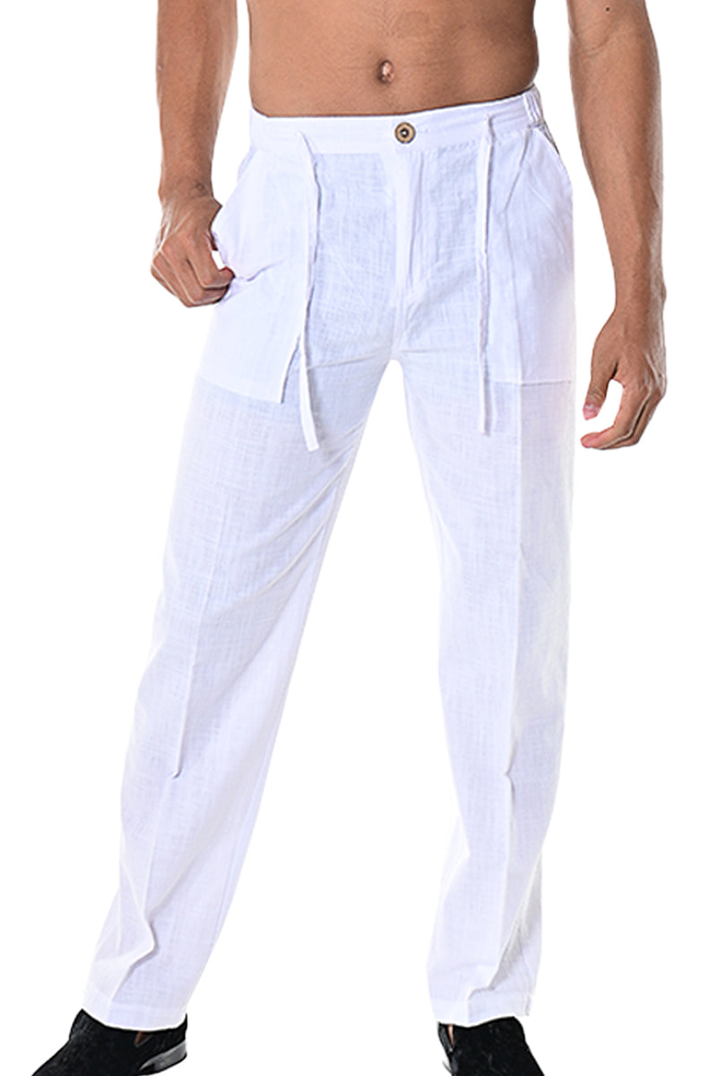 Men Cotton Gauze Drawstring Pants - WHITE - MCP1435 - 6 PCS/PRE-PACK