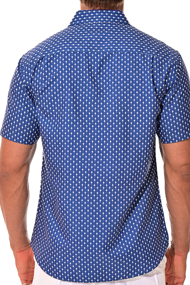 Men Microfiber Modern Print Short Sleeve Shirt w/Pocket by BOHIO Navy - MCS3193 - 6 PCS/PRE-PACK