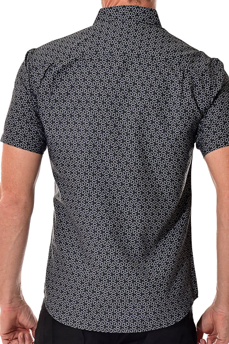 Men Microfiber Modern Print Short Sleeve Shirt BLACK by BOHIO - MCS3194 - 6 PCS/PRE-PACK