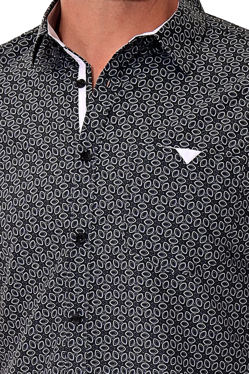 Men Microfiber Modern Print Short Sleeve Shirt BLACK by BOHIO - MCS3194 - 6 PCS/PRE-PACK
