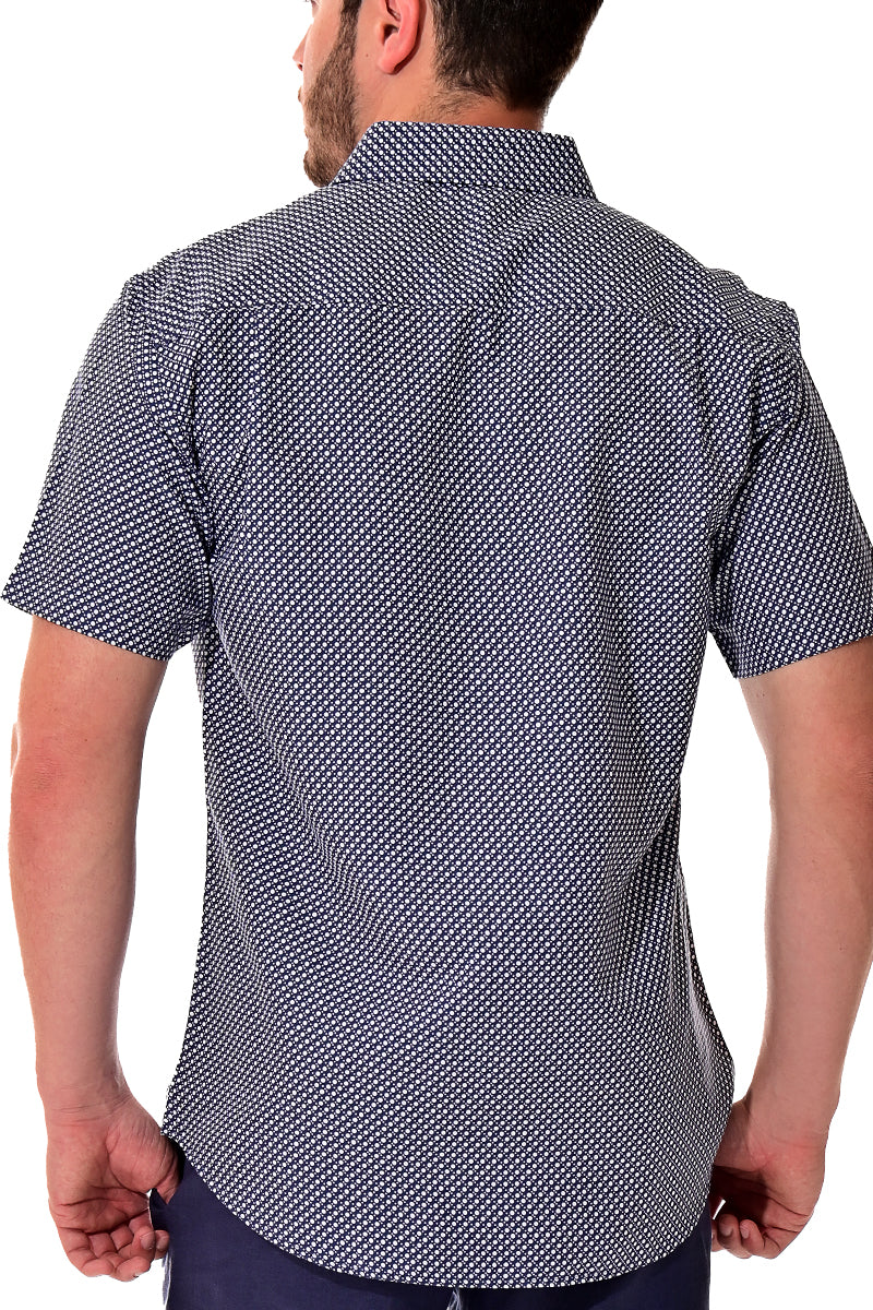Men Microfiber Modern Print Short Sleeve Shirt by BOHIO Navy - MCS3195 - 6 PCS/PRE-PACK