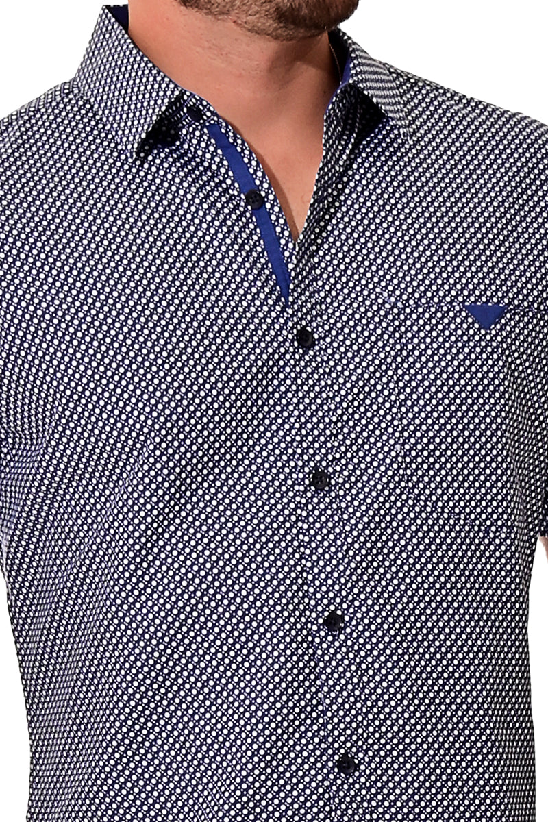 Men Microfiber Modern Print Short Sleeve Shirt by BOHIO Navy - MCS3195 - 6 PCS/PRE-PACK