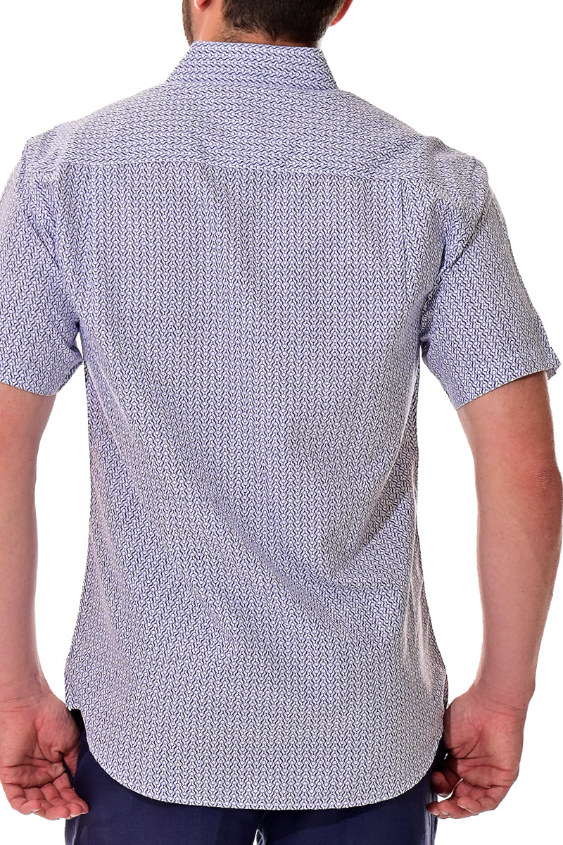 Men Microfiber Modern Print Short Sleeve Shirt WHITE/ROYAL by BOHIO - MCS3198 - 6 PCS/PRE-PACK