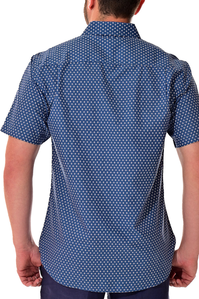 Men Microfiber Modern Print Short Sleeve Shirt Blue by BOHIO - MCS3199 - 6 PCS/PRE-PACK
