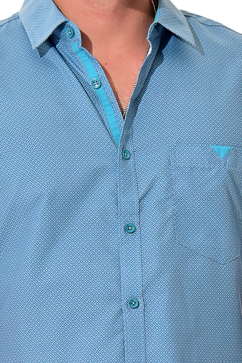 Men Microfiber Modern Print Short Sleeve Shirt Green by BOHIO - MCS3201 - 6 PCS/PRE-PACK