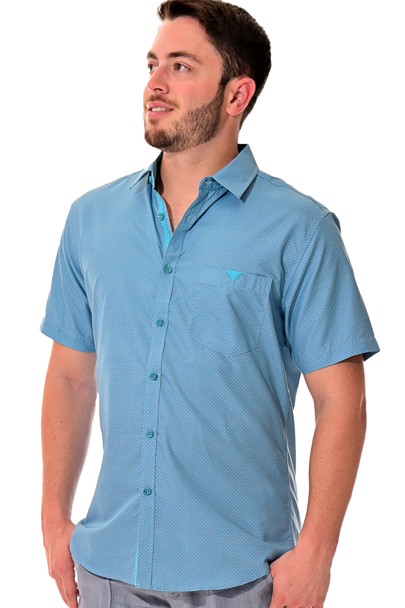 Men Microfiber Modern Print Short Sleeve Shirt Green by BOHIO - MCS3201 - 6 PCS/PRE-PACK